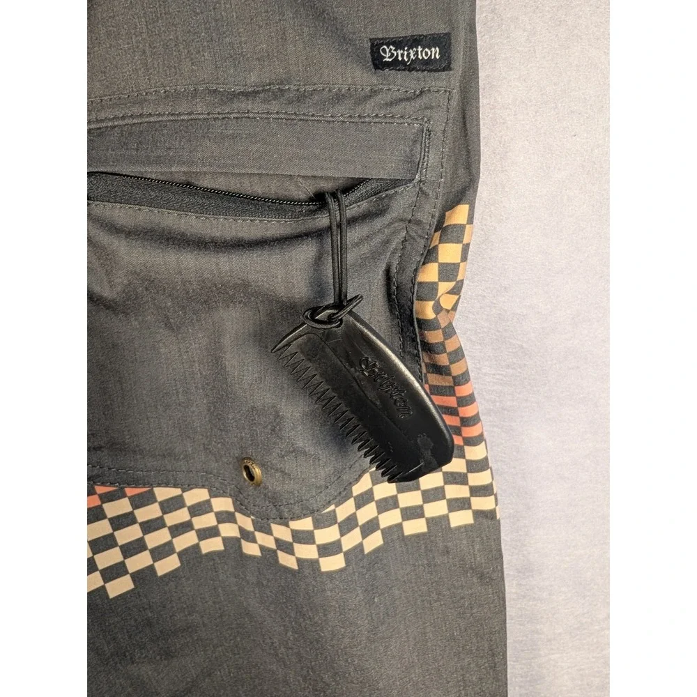 Brixton Barge Stripe Trunk Mens 28 Black Honey Performance Board Shorts NWT